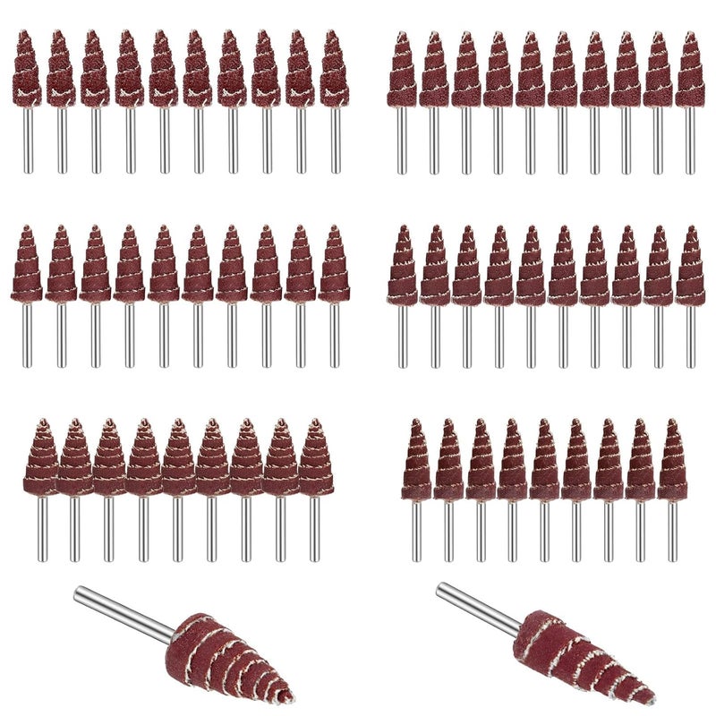 TSV 60Pcs Cone Shape Abrasive Flap Wheels, 1/8" Round Shank Flap Wheel Sander for Drill, 80/120/240/320/400/600 Grits Sandpaper Grinding Head for Groove, Corner Polishing - Image 1